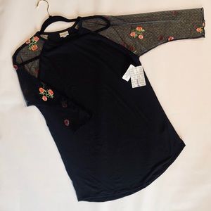 Lg Black Randy - Sheer / Lace Embroidered Sleeves